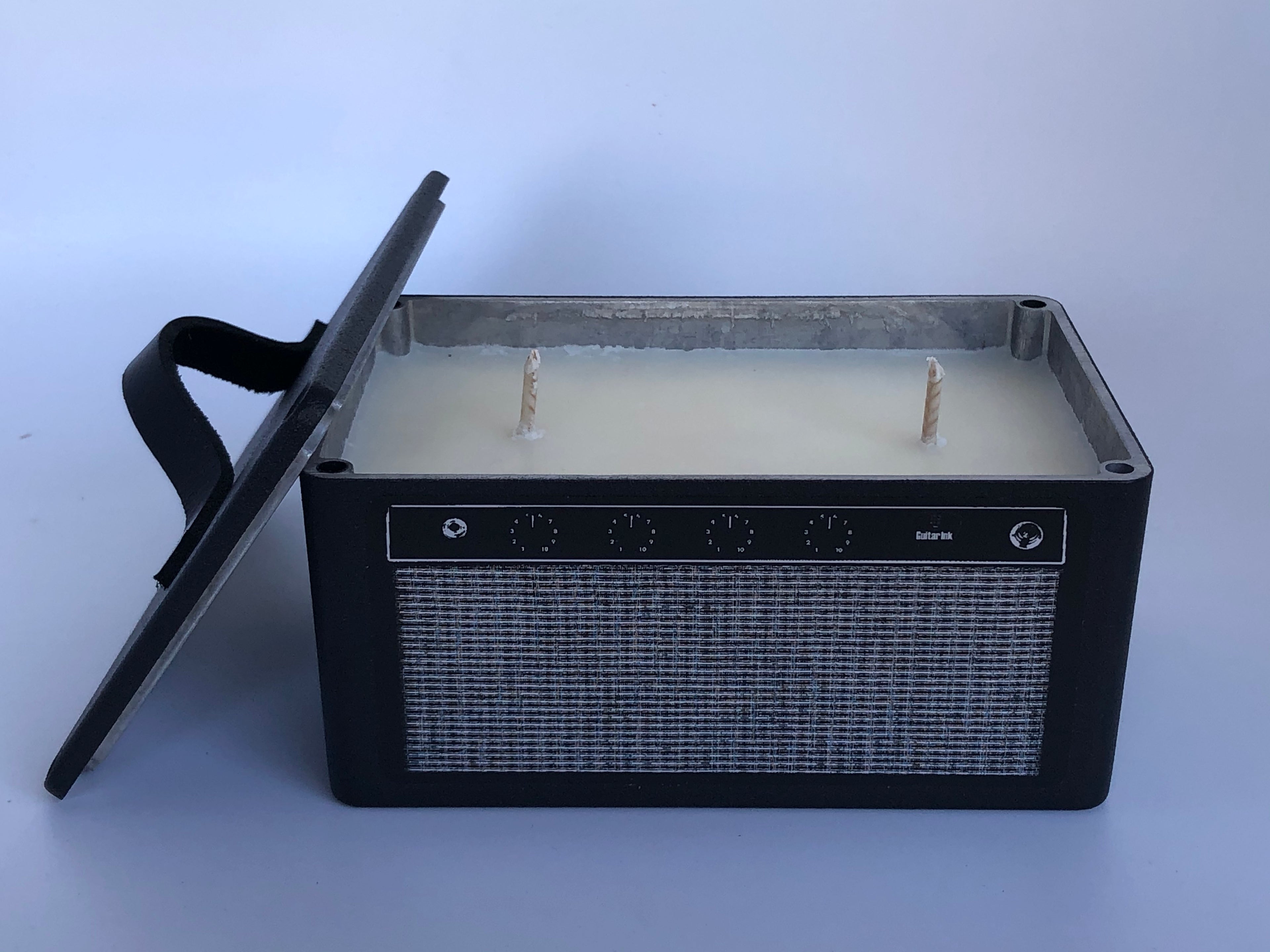 Guitar Amp Candle  A Custom Blend of Leather and Cuban Tobacco Soy Wax - The Smell of Rock & Roll