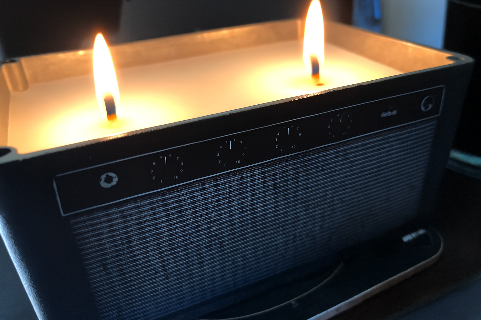 Guitar Amp Candle  A Custom Blend of Leather and Cuban Tobacco Soy Wax - The Smell of Rock & Roll