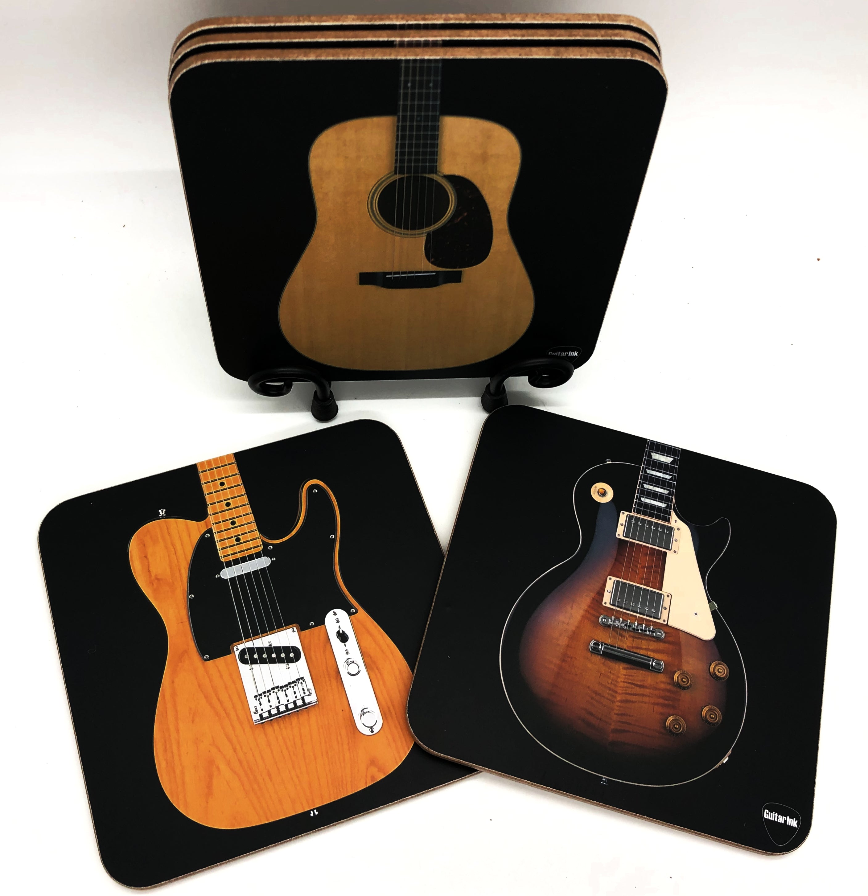Guitar Coaster Set  5 Extra-Large Coasters Featuring Classic Guitar Shapes