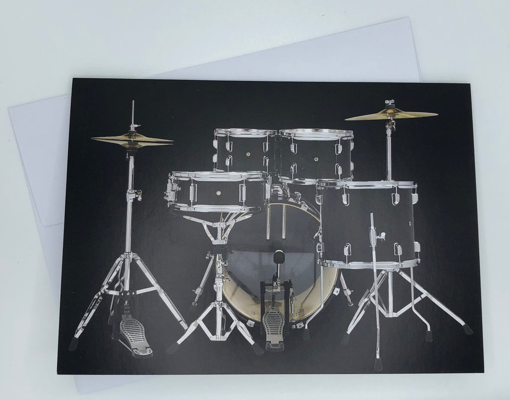 Guitar Music Note Card Assortment, Set Featuring Classic Guitar Shapes, Bass and Drum Kit (White Envelopes)