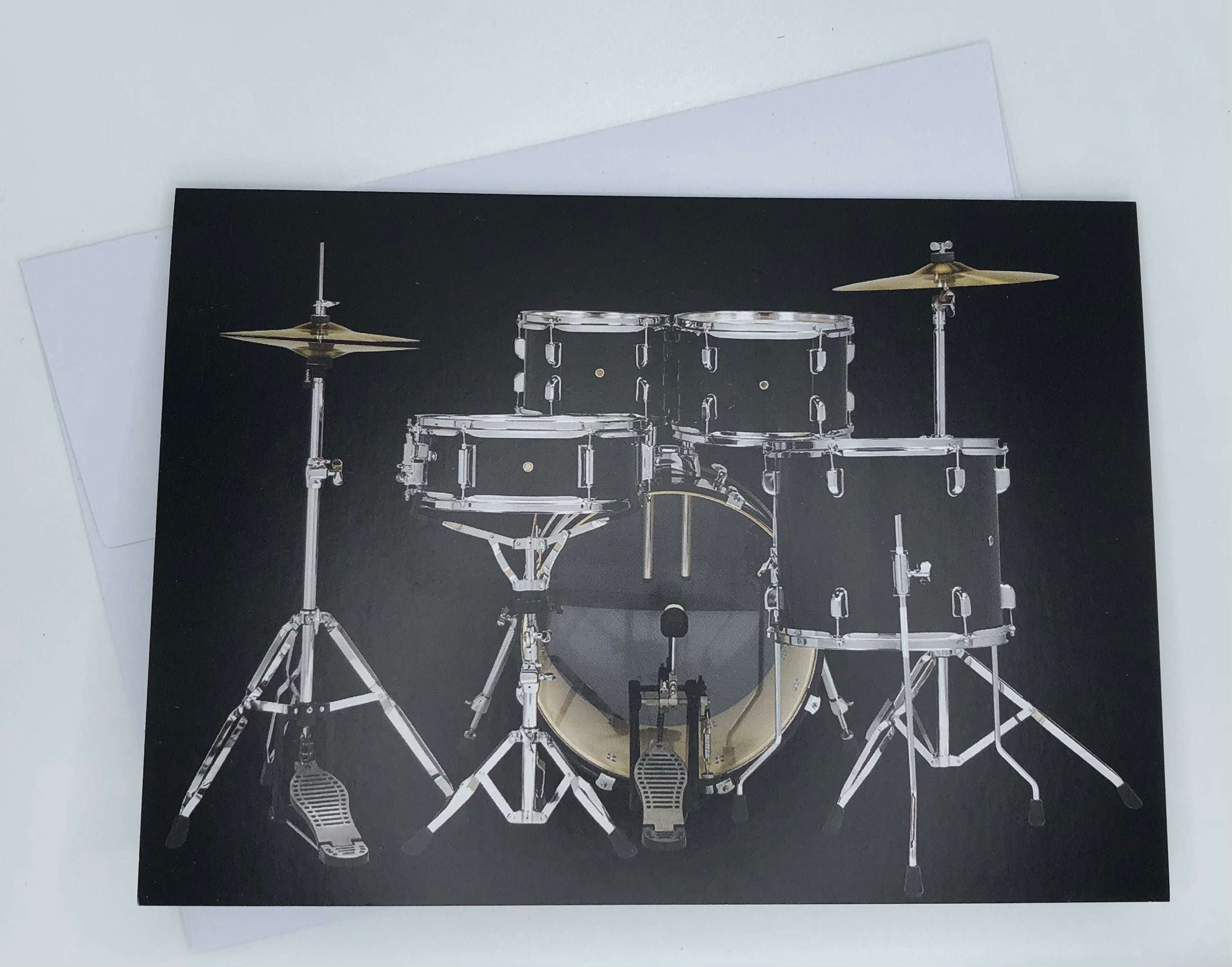 Guitar Music Note Card Assortment, Set Featuring Classic Guitar Shapes, Bass and Drum Kit (White Envelopes)