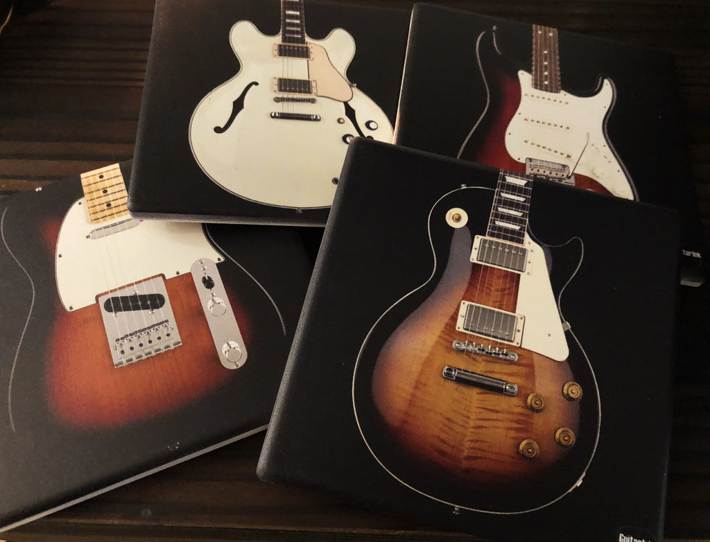 Electric Guitar Drink Ceramic Coaster Set 4 Pack - Featuring Classic Guitar Shapes