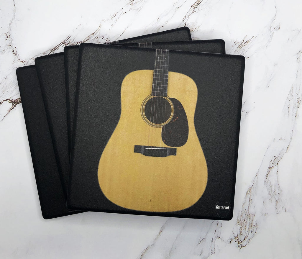 Dreadnought Acoustic  Guitar Drink Ceramic Coaster Set 4 Pack