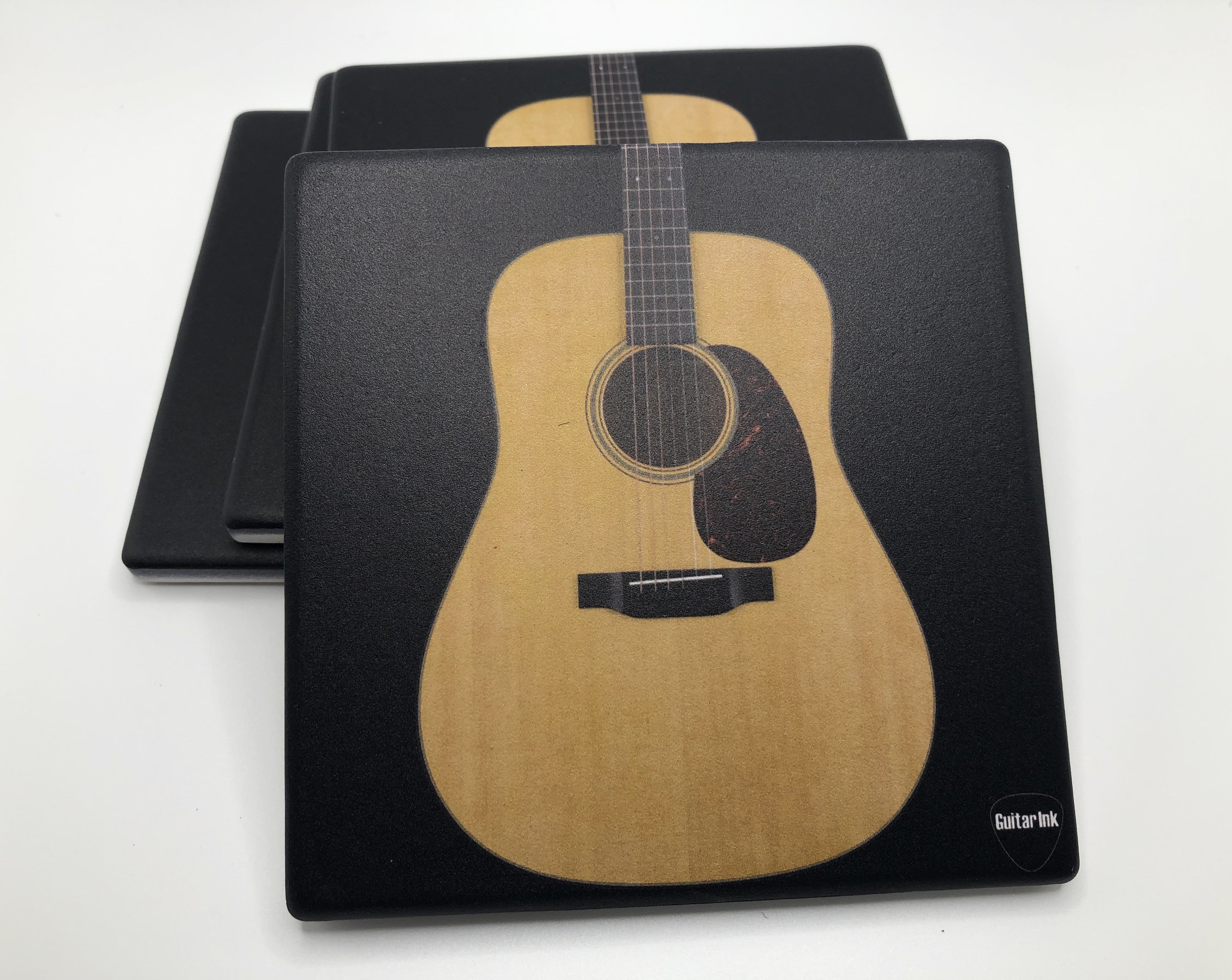 Dreadnought Acoustic  Guitar Drink Ceramic Coaster Set 4 Pack