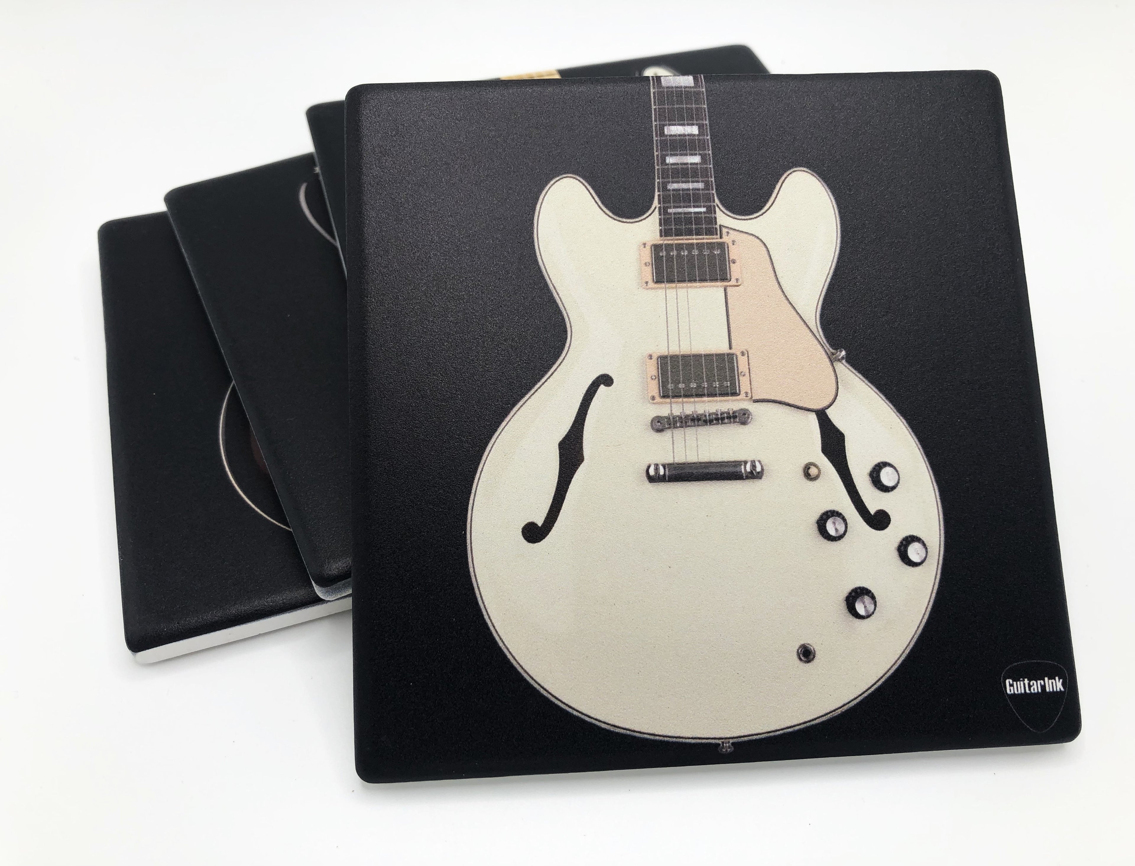 Electric Guitar Drink Ceramic Coaster Set 4 Pack - Featuring Classic Guitar Shapes