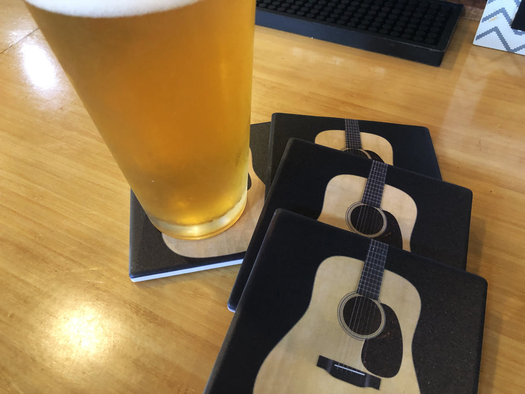 Dreadnought Acoustic  Guitar Drink Ceramic Coaster Set 4 Pack
