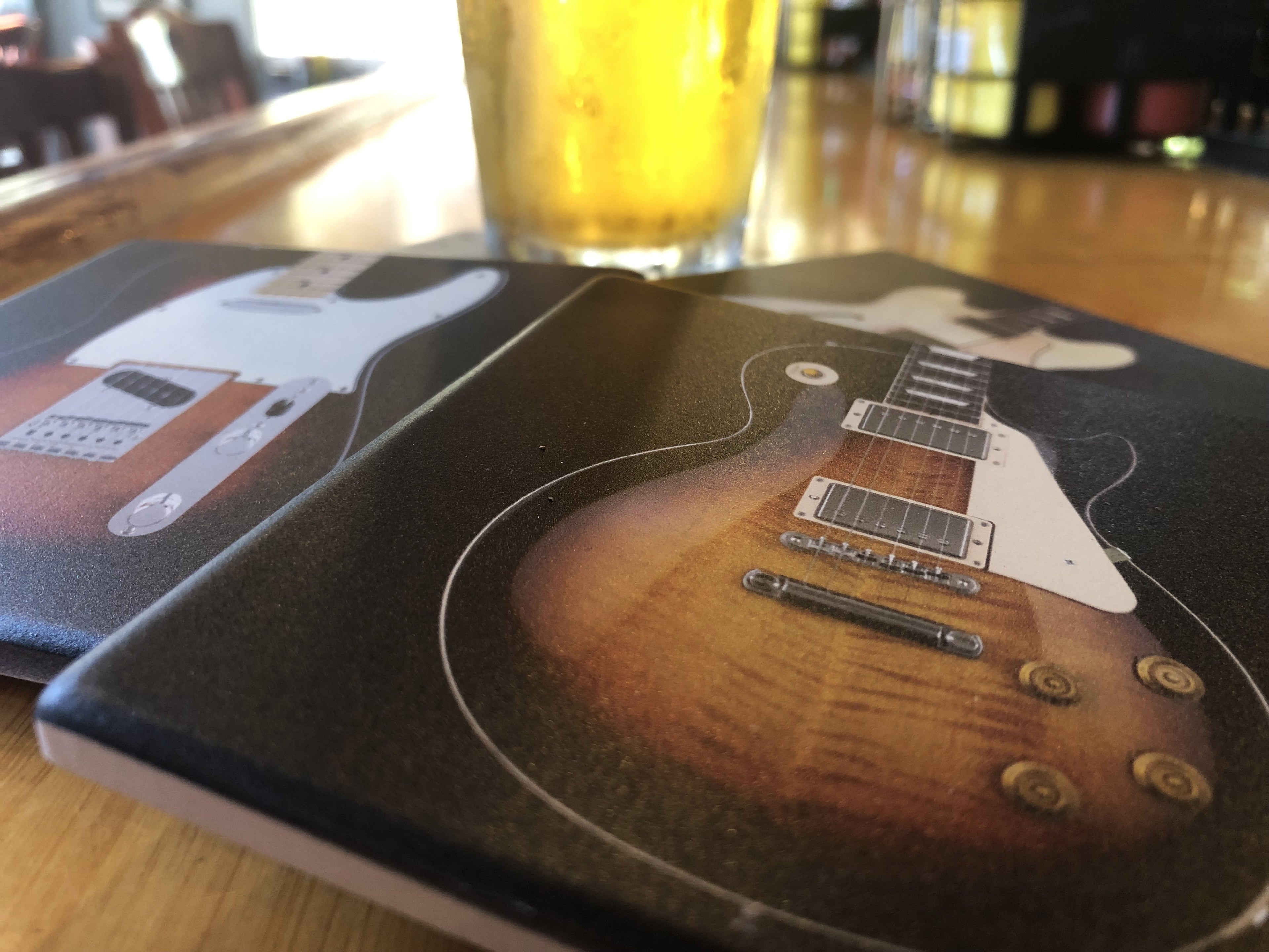 Electric Guitar Drink Ceramic Coaster Set 4 Pack - Featuring Classic Guitar Shapes